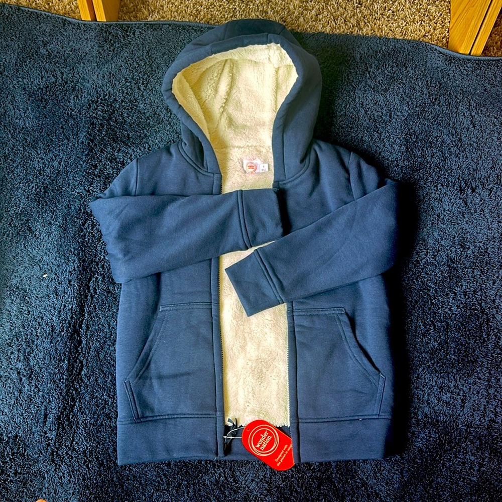 NWT WONDER NATION Kid Lined Dark Blue Zip Up Hoodie